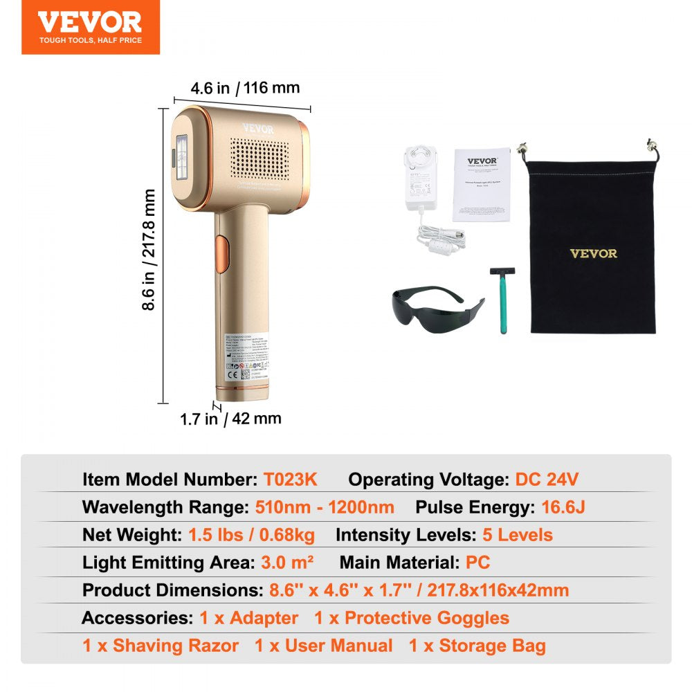 IPL Hair Removal, Permanent Hair Removal with Sapphire Ice Cooling System, Painless At-Home Hair Removal Device for Women Men, Auto/Manual Modes, 5 Levels for Body & Face