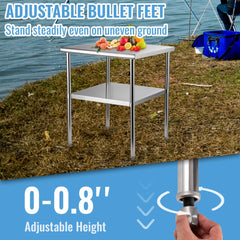 Stainless Steel Prep Table, 30 x 30 x 36 Inch, 800lbs Load Capacity Heavy Duty Metal Worktable with Adjustable Undershelf & Feet, Commercial Workstation for Kitchen Garage Restaurant Backyard