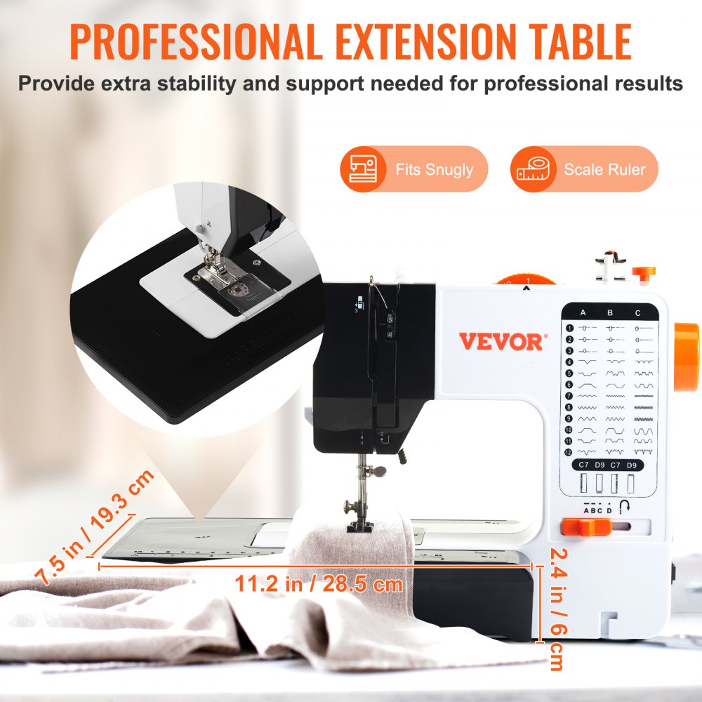 Bostome portable sewing machine with 38 stitches, extension table, and foot pedal for easy use.