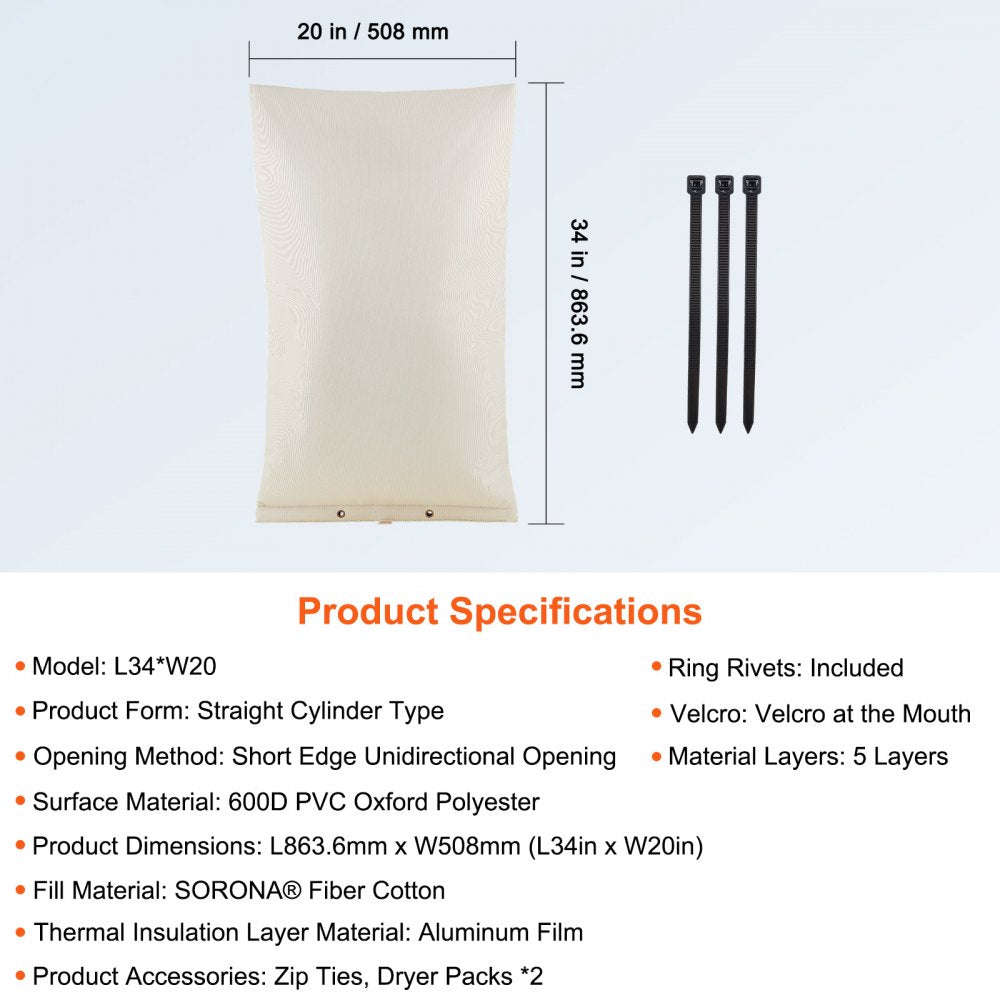 Fiber Cotton Well Head Pump Cover, 20``W x 34``H, Pipe Insulation Cover Sprinkler Cover for Outside Backflow Valve Cover, 600D PVC Oxford Polyester Surface Aluminum Film Thermal Insulation Layer