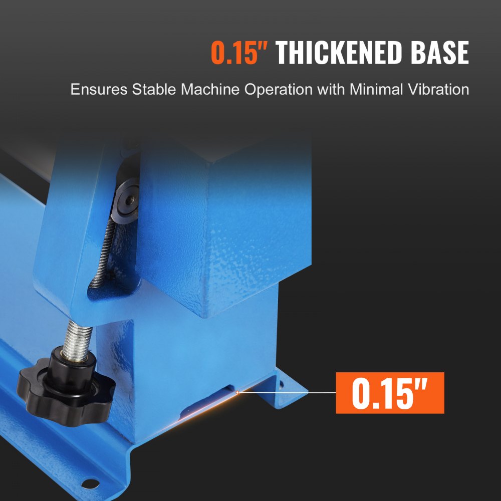 Blue 24-inch slip roll machine with 0.15-inch thickened base for stability.