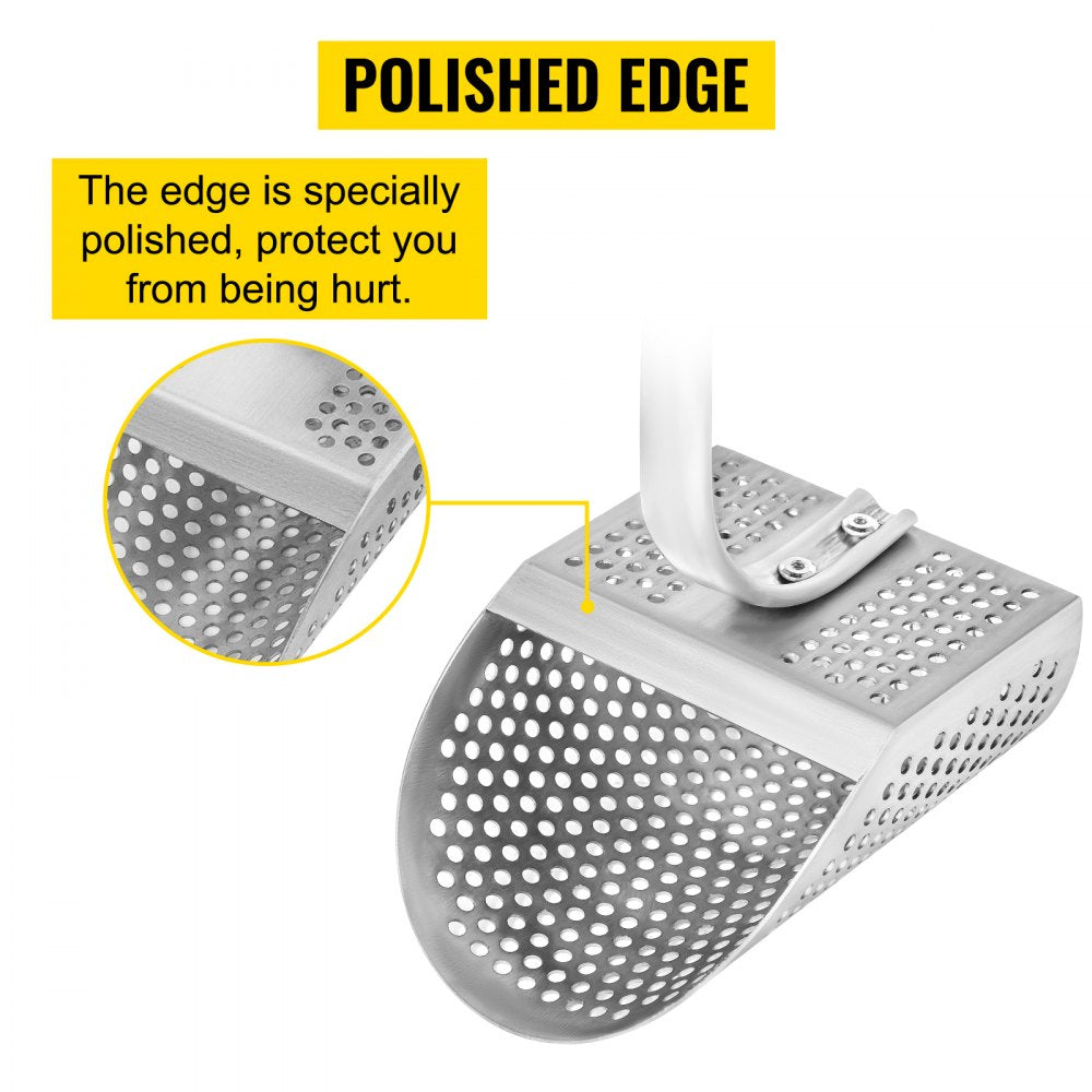 Metal Detector Sand Scoop, Stainless Steel Metal Detecting Beach Scoop Scoops, 10 MM Hole Beach Metal Detector Scoop Shovel, w/ Stainless Steel Handle Pole, for Metal Detecting Treasure Hunting