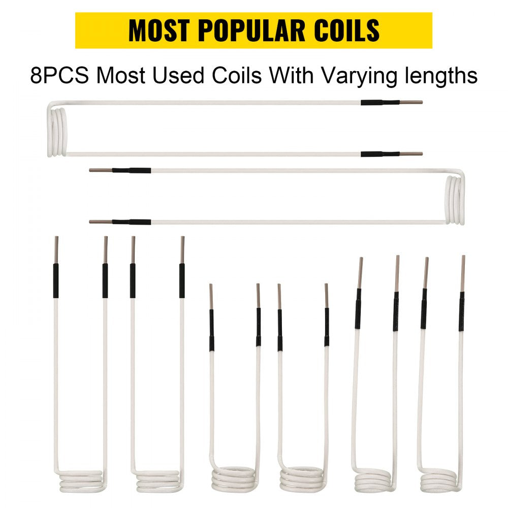 Induction Heater Coil Kit 8PCS Most Used Induction Heater Coils with Varying Lengths, Heat Resistant Induction Heater Tool with Flexibility and Long Lifespan For Removing Rusty Bolts and Nuts