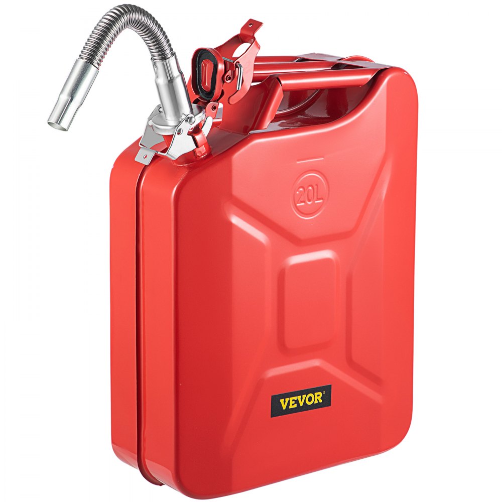 Jerry Fuel Can, 5.3 Gallon / 20 L Portable Jerry Gas Can with Flexible Spout System, Rustproof ＆ Heat-resistant Steel Fuel Tank for Cars Trucks Equipment, Red