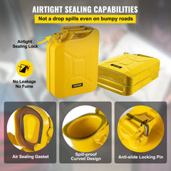 Jerry Fuel Can, 5.3 Gallon / 20 L Portable Jerry Gas Can with Flexible Spout System, Rustproof ＆ Heat-resistant Steel Fuel Tank for Cars Trucks Equipment, Yellow