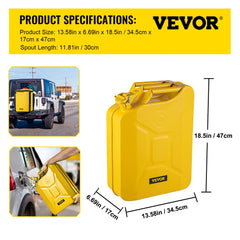 Jerry Fuel Can, 5.3 Gallon / 20 L Portable Jerry Gas Can with Flexible Spout System, Rustproof ＆ Heat-resistant Steel Fuel Tank for Cars Trucks Equipment, Yellow