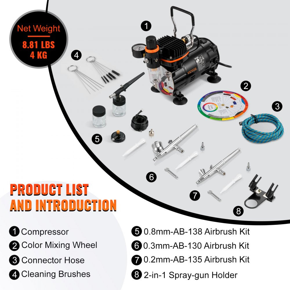 Bostome Professional Airbrush Kit with compressor and dual-action gravity feed nozzles.