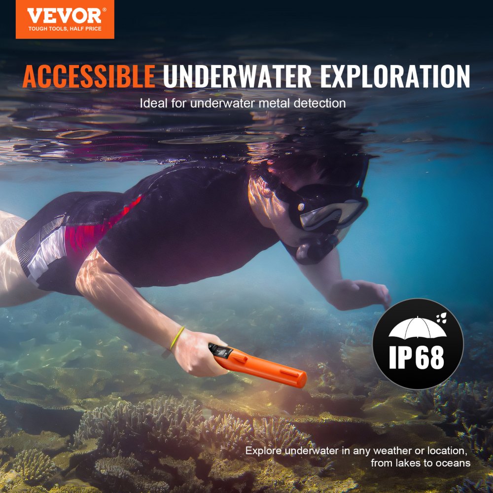 Metal Detector Pinpointer, IP68 Fully Waterproof Handheld Pin Pointer Wand, 4.5" Detection Depth, 3 Modes, LCD Screen, Treasure Hunting Probe with Holster and 9V Battery, for Adults and Kids