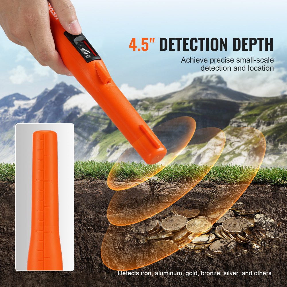 Metal Detector Pinpointer, IP68 Fully Waterproof Handheld Pin Pointer Wand, 4.5" Detection Depth, 3 Modes, LCD Screen, Treasure Hunting Probe with Holster and 9V Battery, for Adults and Kids