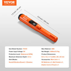 Metal Detector Pinpointer, IP68 Fully Waterproof Handheld Pin Pointer Wand, 4.5" Detection Depth, 3 Modes, LCD Screen, Treasure Hunting Probe with Holster and 9V Battery, for Adults and Kids
