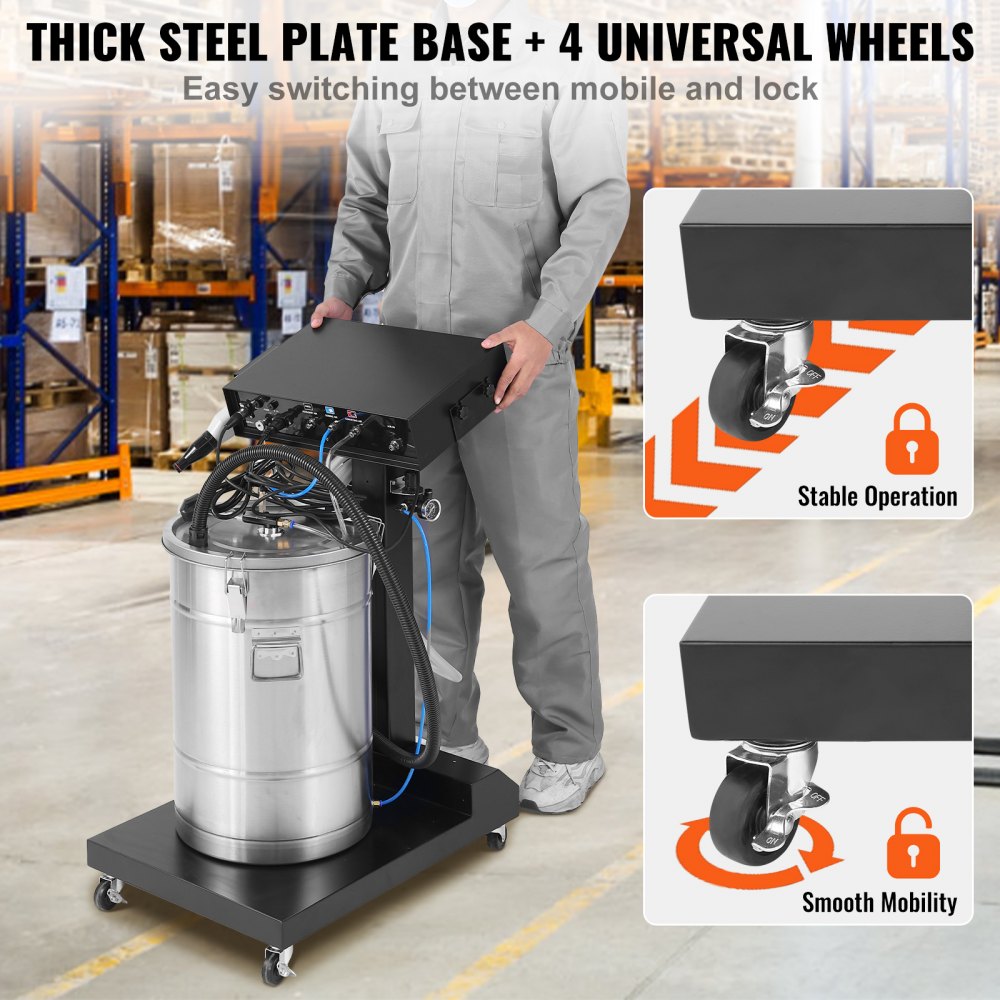 Powder Coating System, 40 W 100KV Electrostatic Output Powder Coating Kit with 50L Powder Hopper, 450g Per Minute Powder Coating Machine with Spray Gun and Trolley Base, for Indoor and Outdoor