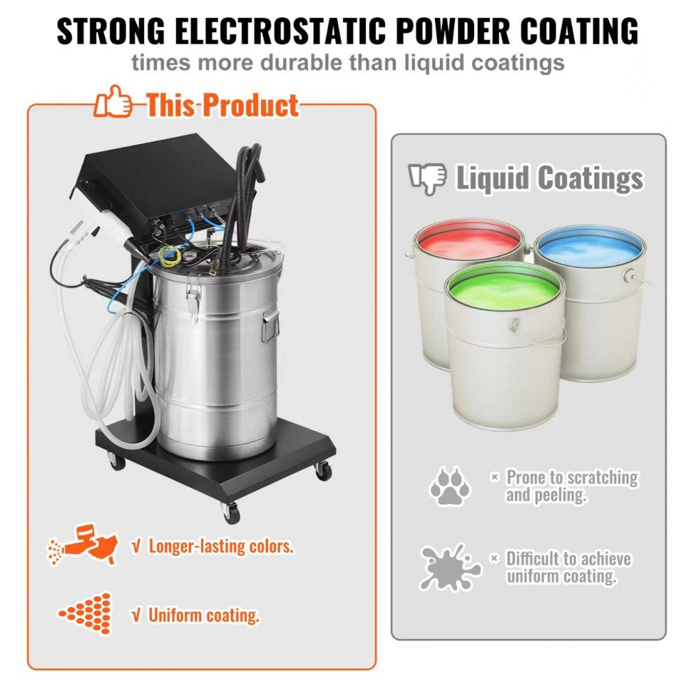 Powder Coating System, 50 W 100KV Electrostatic Output Powder Coating Kit with 50L Powder Hopper, 450g Per Minute Powder Coating Machine with Spray Gun and Trolley Base, for Indoor and Outdoor