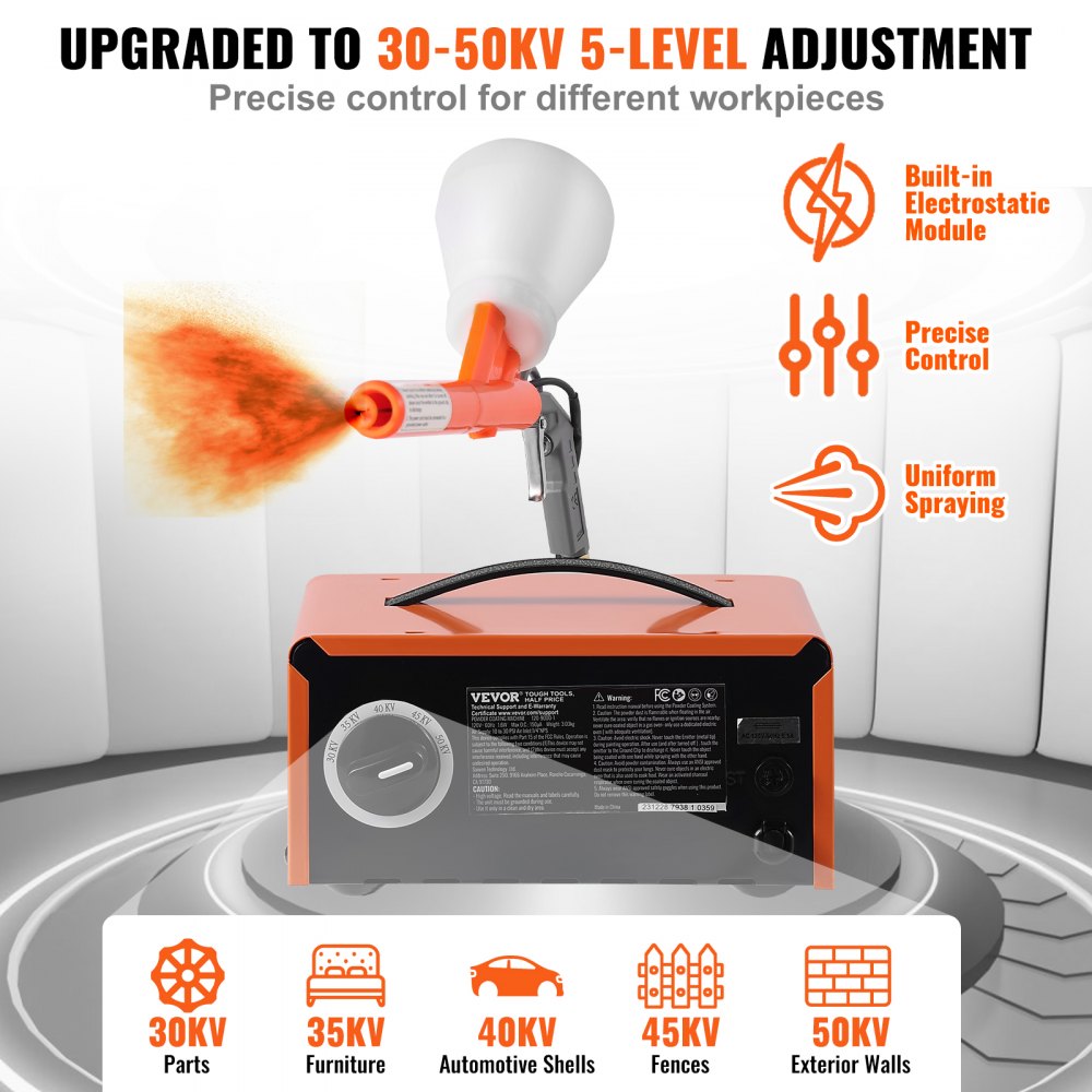 Powder Coating System, 50KV Electrostatic Output Powder Coating Kit with Foot Switch, Spray Gun, Nozzles and Powder Cups, Powder Coating Equipment for Home DIY and Commercial Production
