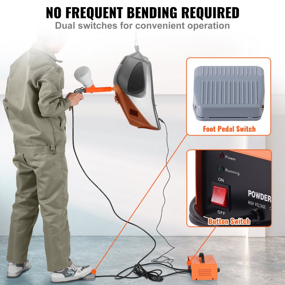 Powder Coating System, 50KV Electrostatic Output Powder Coating Kit with Foot Switch, Spray Gun, Nozzles and Powder Cups, Powder Coating Equipment for Home DIY and Commercial Production