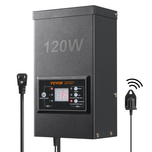 120W Low Voltage Landscape Transformer with Timer and Photocell Sensor, Waterproof Landscape Lighting Transformer, 120V AC to 12V AC for Outdoor, Spotlight, Pathway Light, Pool light, ETL