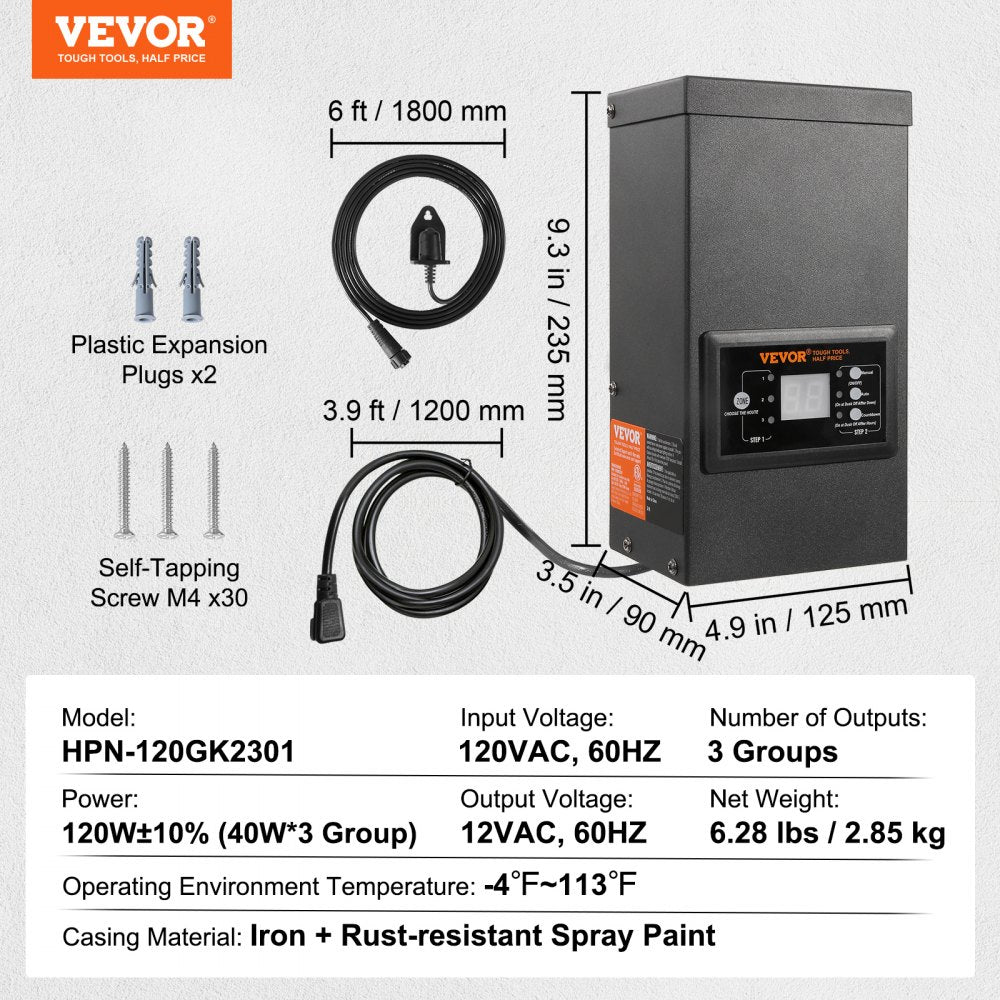 120W Low Voltage Landscape Transformer with Timer and Photocell Sensor, Waterproof Landscape Lighting Transformer, 120V AC to 12V AC for Outdoor, Spotlight, Pathway Light, Pool light, ETL