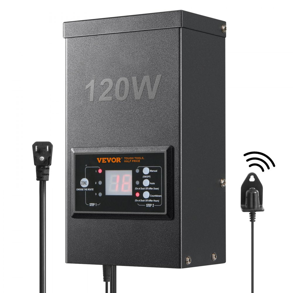 120W Low Voltage Landscape Transformer with Timer and Photocell Sensor, Waterproof Landscape Lighting Transformer, 120V AC to 12V AC for Outdoor, Spotlight, Pathway Light, Pool light, ETL