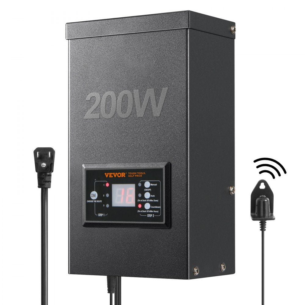 200W Low Voltage Landscape Transformer with Timer and Photocell Sensor, Waterproof Landscape Lighting Transformer, 120V AC to 12V/14V AC for Outdoor, Spotlight, Pathway Light, Pool light, ETL