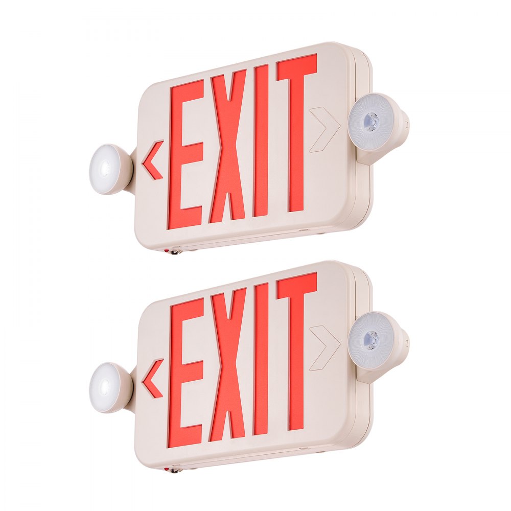 LED Exit Sign with Emergency Lights, Two LED Adjustable Heads Emergency Exit Light with Battery Backup, Combo Red Letter Fire Exit Lighting, Commercial Exit Signs Tested to UL Standards