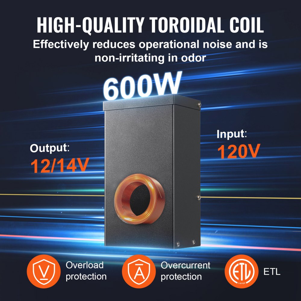600W Low Voltage Landscape Transformer with Timer and Photocell Sensor, Waterproof Landscape Lighting Transformer, 120V AC to 12V/14V AC for Outdoor, Spotlight, Pathway Light, Pool light, ETL