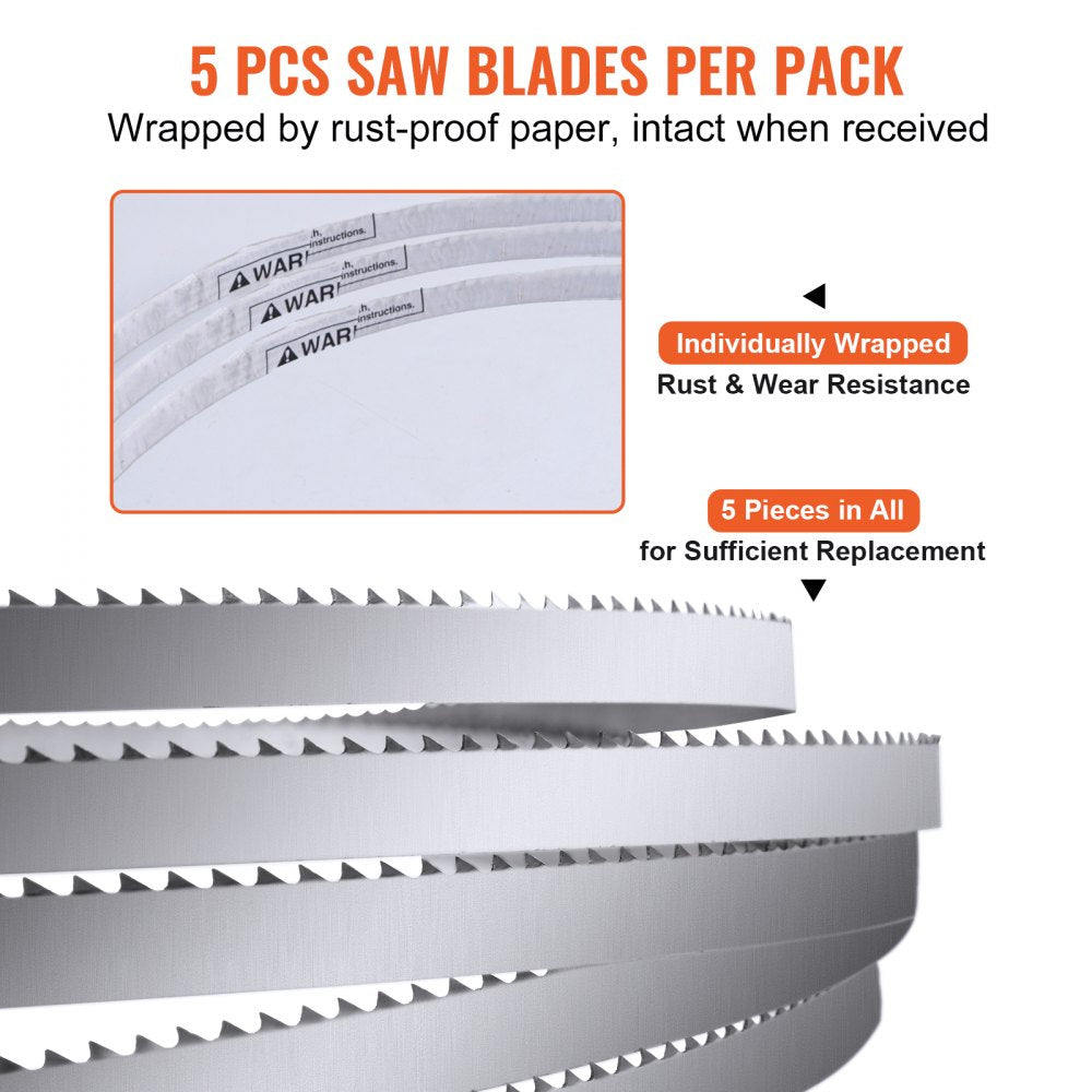 Band Saw Blade, 65x0.63x0.02 inch, 5 PCS/Pack Meat Bandsaw Blades for Replacement, Carbon Steel Blade, Meat Cutting Blade Wrapped by Rust-Proof Paper, Fit for Commercial Bone Saw Machines