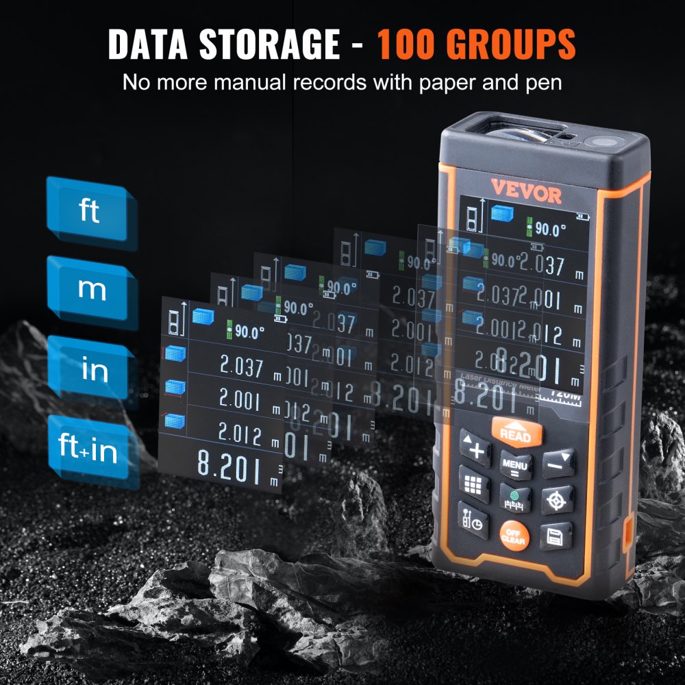 Bostome 400 ft laser distance measure with 100-group storage and ±1/16" accuracy.