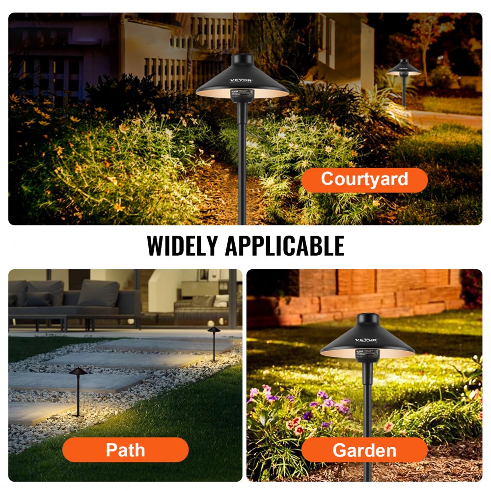 12 Pack Low Voltage Landscape Path Lights, 3W 210LM 12V-24VAC/DC Outdoor LED Pathway Lighting, 3000K Warm White Walkway Lights with Quick Connectors, IP66 Waterproof for Yard Garden Sidewalk