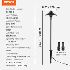 8 Pack Low Voltage Landscape Path Lights, 3W 210LM 12V-24VAC/DC Outdoor LED Pathway Lighting, 3000K Warm White Walkway Lights with Quick Connectors, IP66 Waterproof for Yard Garden Sidewalk