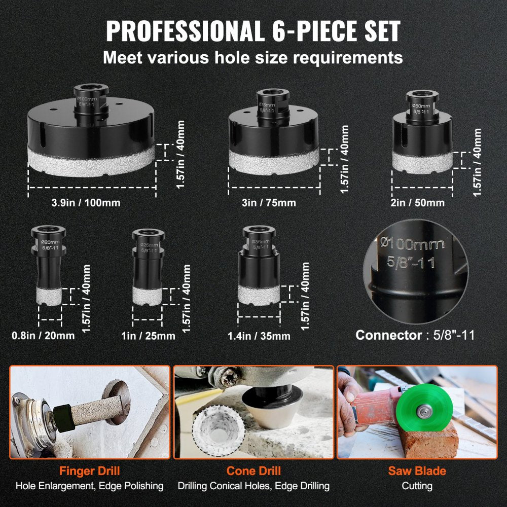 Bostome Diamond Core Drill Bit Set with six bits for cutting tiles and hard materials.