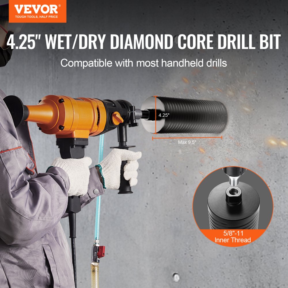 4.25 inch wet/dry diamond core drill bit with 5/8-11 thread for concrete and brick drilling