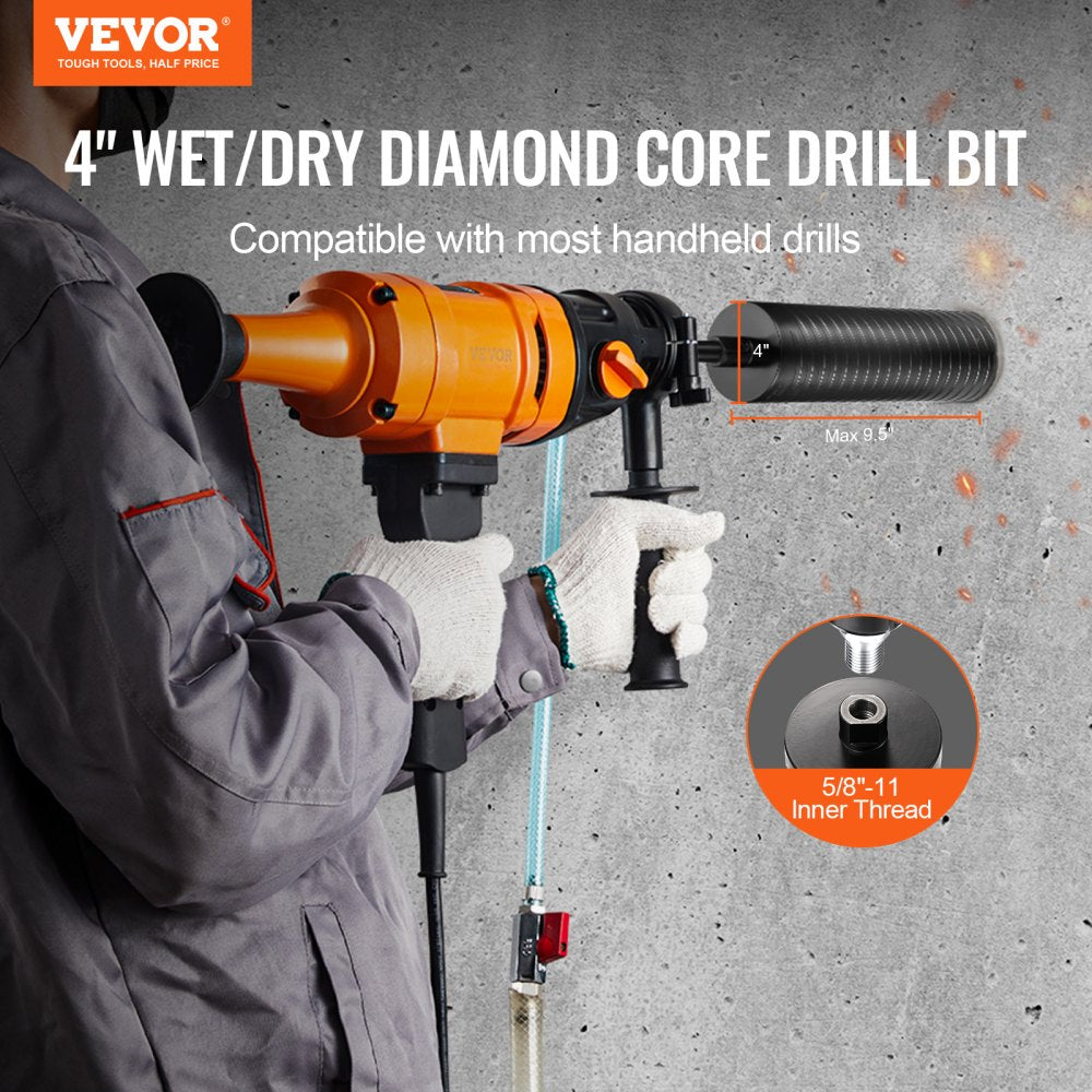 Bostome 4" diamond core drill bit with universal thread for wet and dry concrete and brick drilling.
