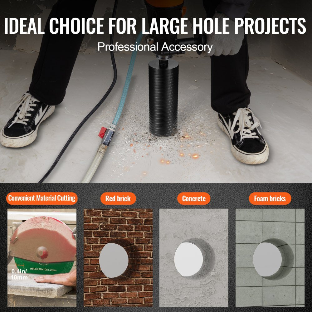 4-inch diamond core drill bit for wet and dry drilling in concrete and brick.