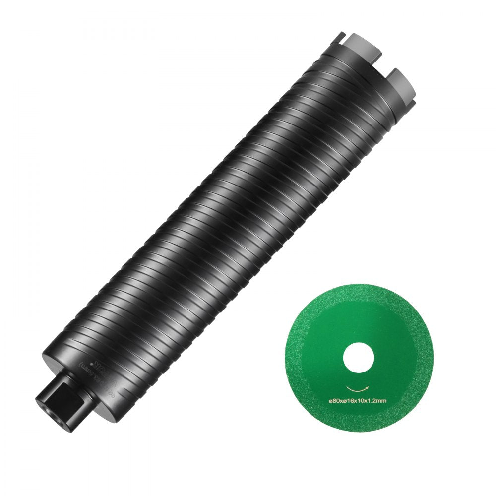 Black 2.5-inch diamond core drill bit with 5/8"-11 thread, 9.5-inch depth, and green pilot bit.