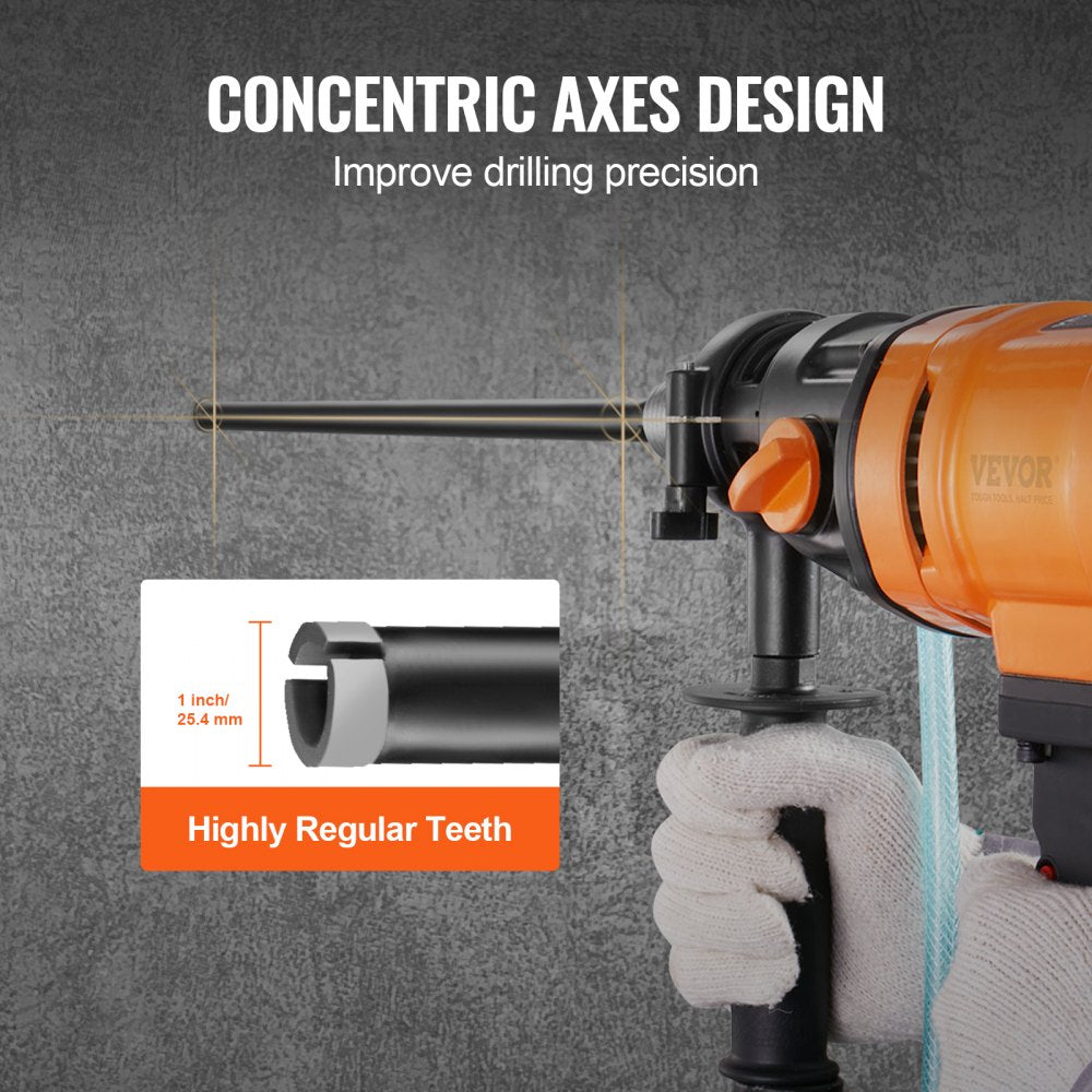Orange 1-inch wet diamond core drill bit with 5/8"-11 thread, 14-inch depth, and concentric axes design for precise drilling.