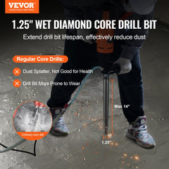 Bostome 1-1/4" wet diamond core drill bit with 14" depth and 5/8"-11 thread for precise drilling.