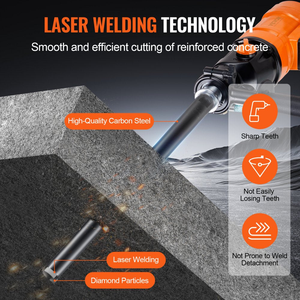 Bostome 1-1/4" wet diamond core drill bit with 5/8"-11 thread for deep drilling in tough materials.