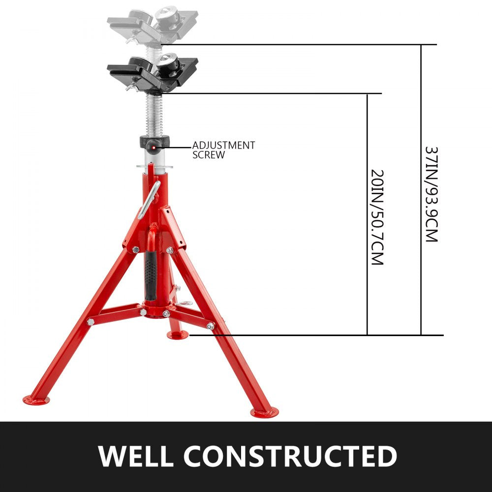 Bostome 1107C Pipe Jack Stand with 2-ball V-head and folding legs for stable pipe support.
