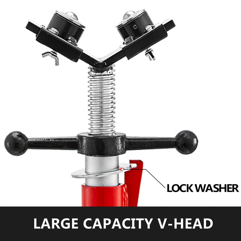 Bostome 1107C Pipe Jack Stand with 2-ball V-head and folding legs for stable pipe support.