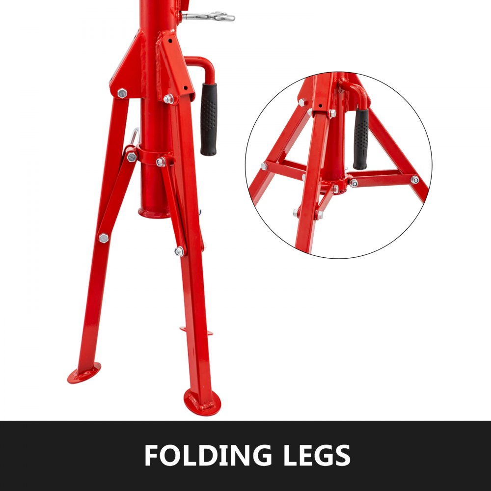 Bostome 1107C Pipe Jack Stand with 2-ball V-head and folding legs for stable pipe support.
