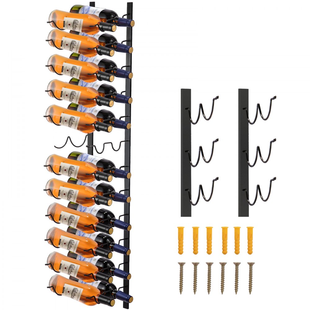 Wall Mounted Wine Rack, 12x2 Bottles Wine Holder Towel Rack, Black Steel Vertical Wine Rack, Modern Decorative Wall Mounted Wine Bottle Holder, Forward Design Simple Storage Wall Rack 48x11x1 In