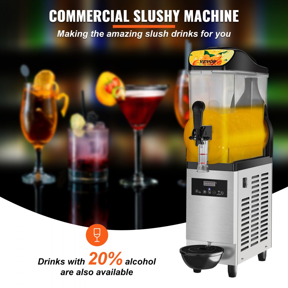 Commercial Slushy Machine, 12L/3.2Gal Single Bowl, 50 Cups Margarita Machine, 500W Stainless Steel Margarita Smoothie Frozen Drink Maker, Slushie Machine for Party Cafe Restaurants Bars Home Use