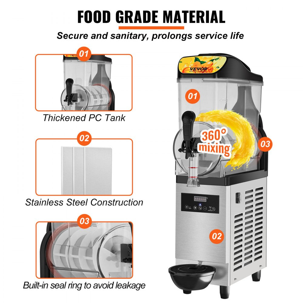 Commercial Slushy Machine, 12L/3.2Gal Single Bowl, 50 Cups Margarita Machine, 500W Stainless Steel Margarita Smoothie Frozen Drink Maker, Slushie Machine for Party Cafe Restaurants Bars Home Use