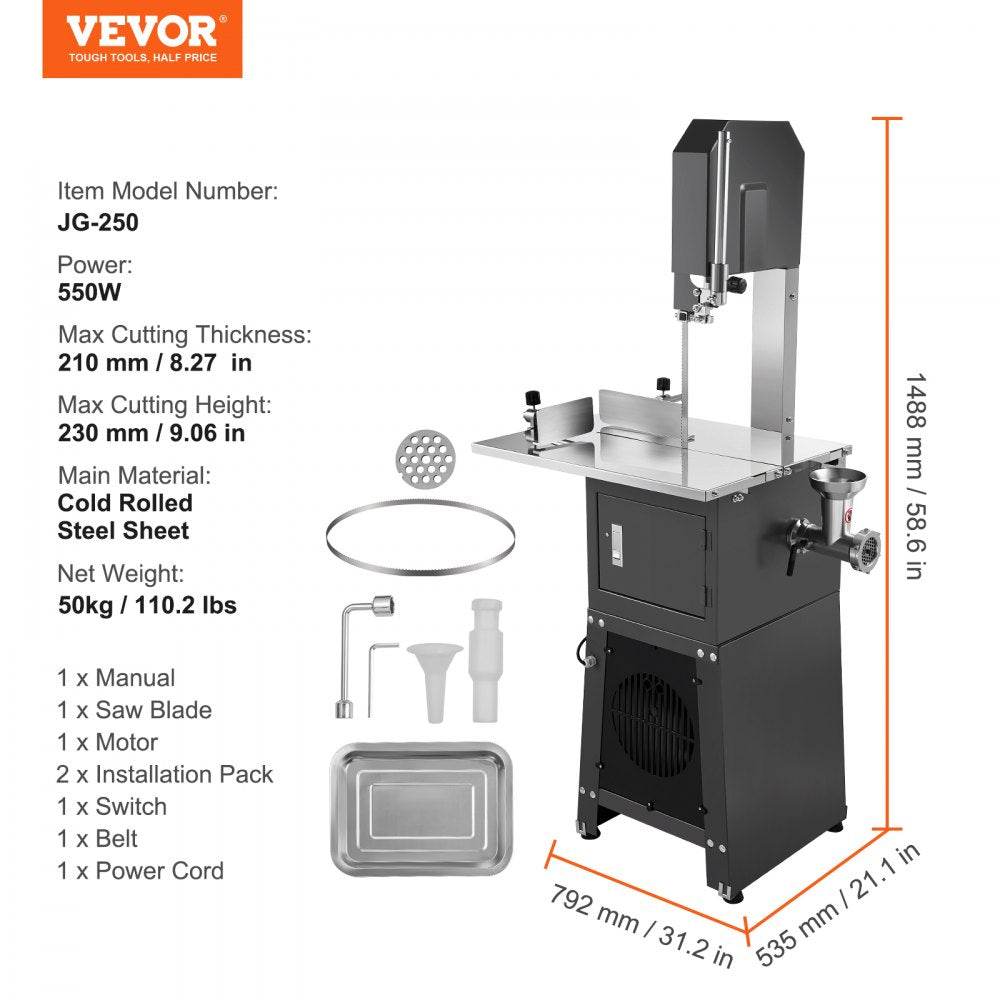 550W Commercial Electric Meat Bandsaw Stainless Steel Bone Sawing Machine