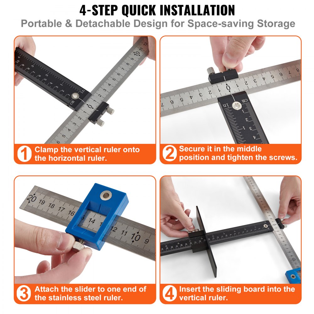 Cabinet Hardware Jig, Aluminum Alloy and Stainless Steel Cabinet Handle Jig with Center Punch, Adjustable Cabinet Hardware Template for Installation of Door Drawer Front Knobs Handles and Pulls