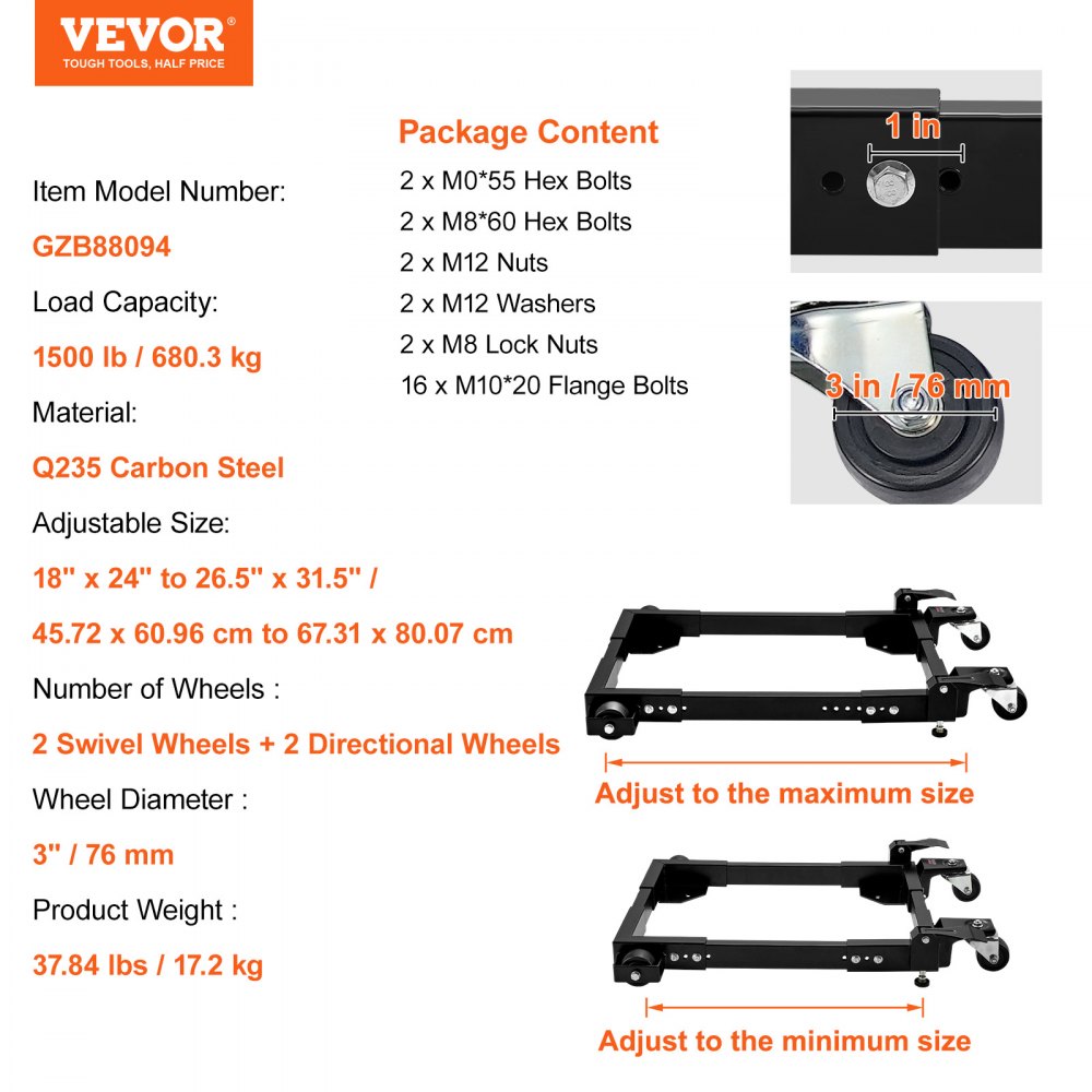 Mobile Base Heavy Duty Universal Stand 1500 lb Capacity For Tools Machines