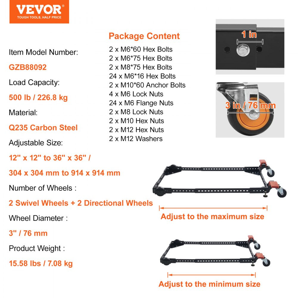 Mobile Base Heavy Duty Universal Stand 500 lbs Capacity For Tools Machines