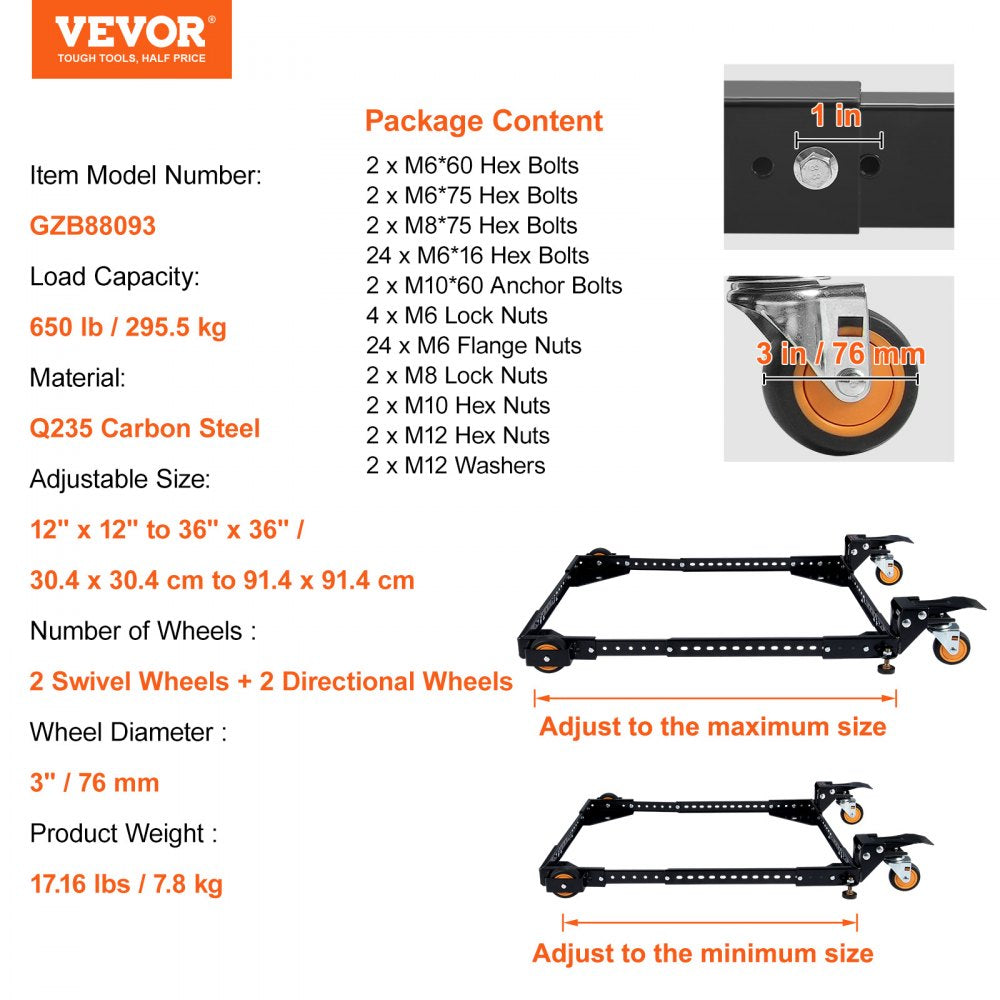 Mobile Base Heavy Duty Universal Stand 650 lbs Capacity For Tools Machines