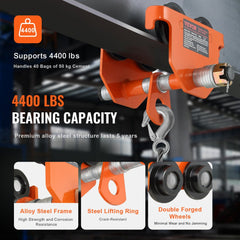 Manual Trolley, 4400 lbs/2 Ton Load Capacity, Push Beam Trolley with Dual Wheels, Adjustable for I-Beam Flange Width 2.5" to 8", Heavy Duty Alloy Steel Garage Hoist for Straight Curved I Beam