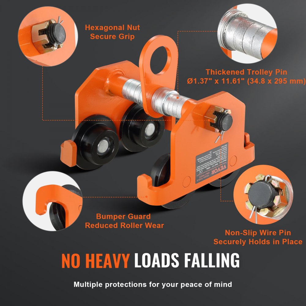 Manual Trolley, 6600 lbs/3 Ton Load Capacity, Push Beam Trolley with Dual Wheels, Adjustable for I-Beam Flange Width 2.5" to 8", Heavy Duty Alloy Steel Garage Hoist for Straight Curved I Beam