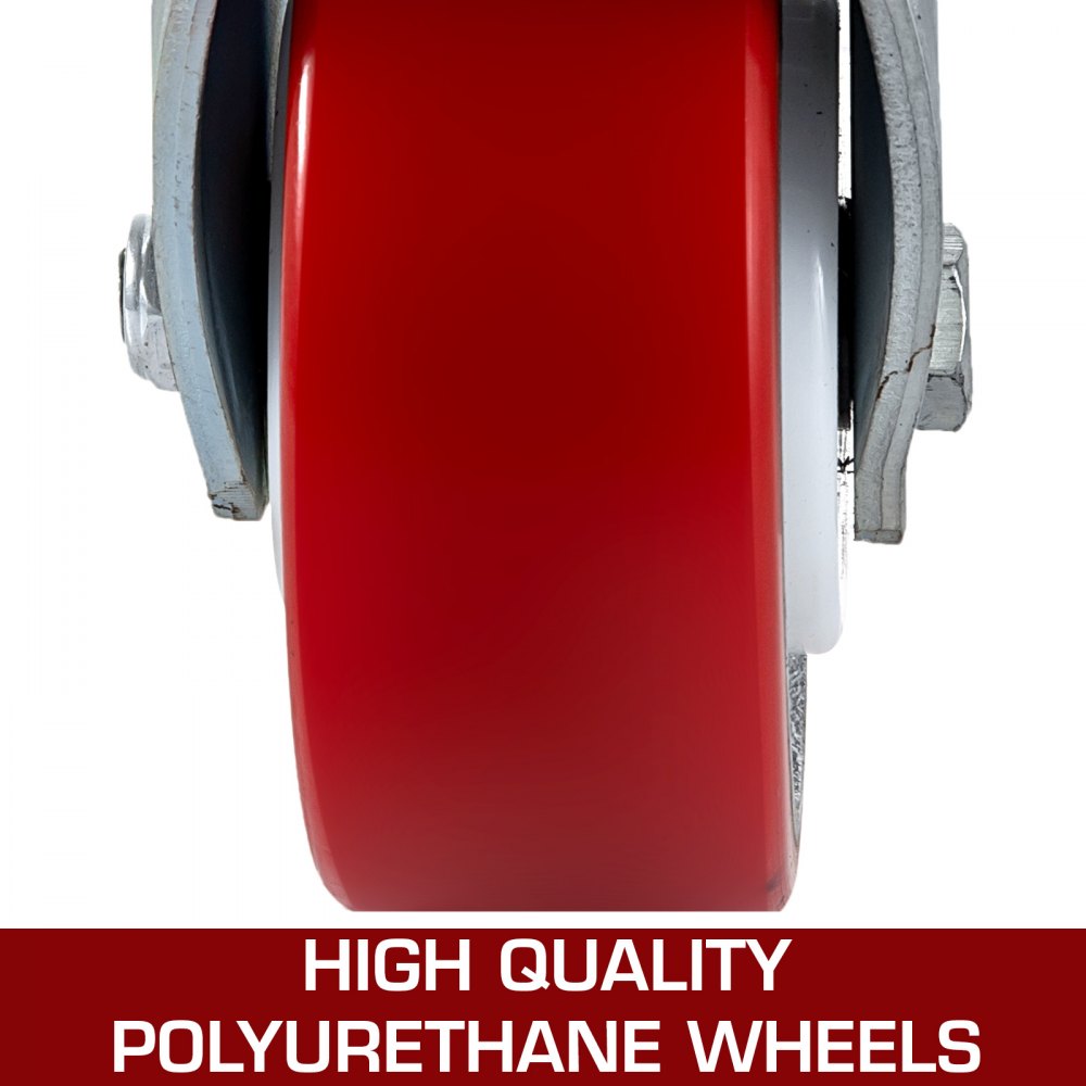 4 Pack 6 x 2 Inch Caster Wheels 2 Rigid and 2 Swivel Casters with Side Brake Polyurethane Iron Core Plate 1000LBS Capacity Per Wheel